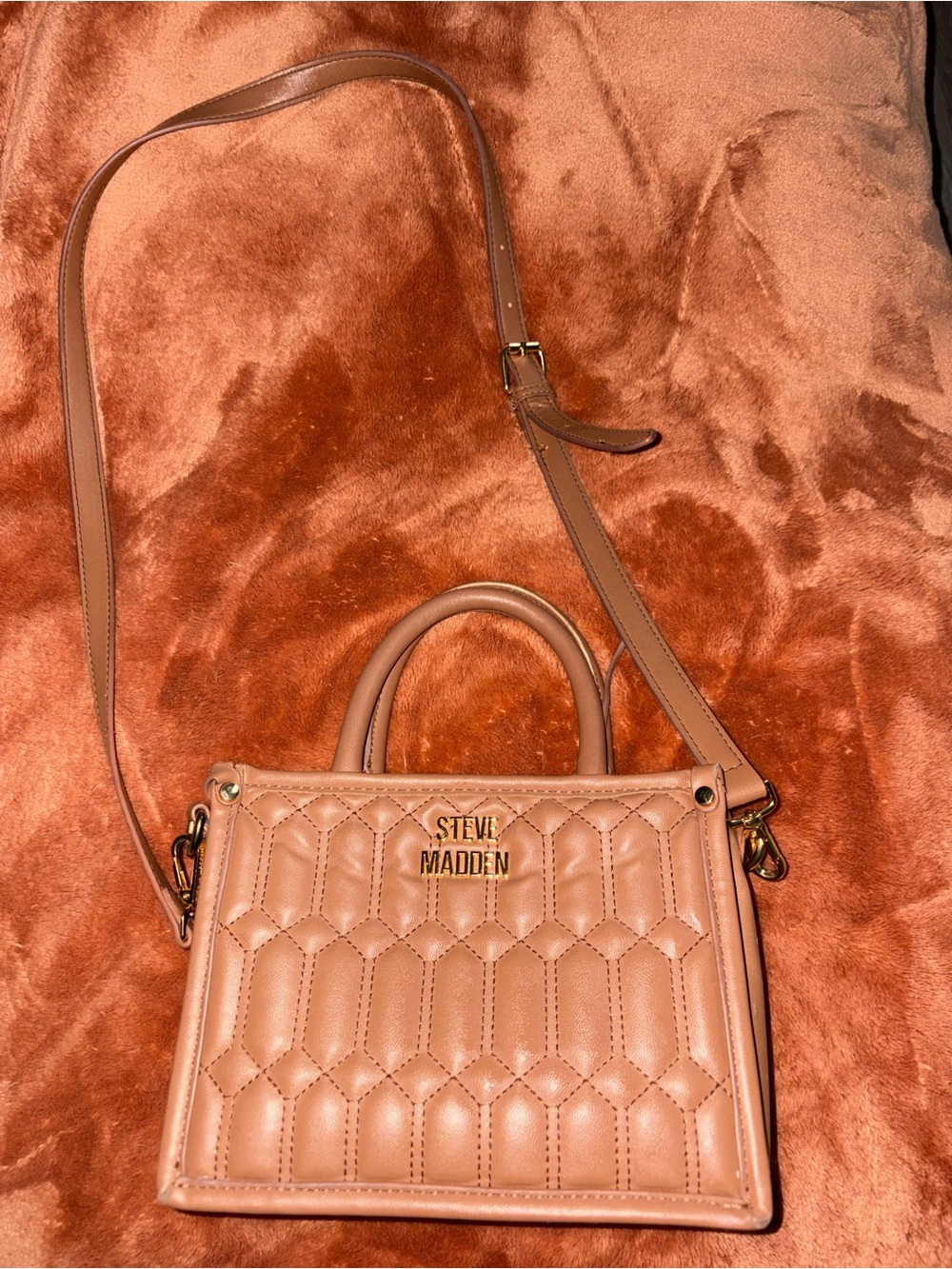Steve Madden Quilted Tan Mini Tote with Gold Hardware - Picture 1 of 4